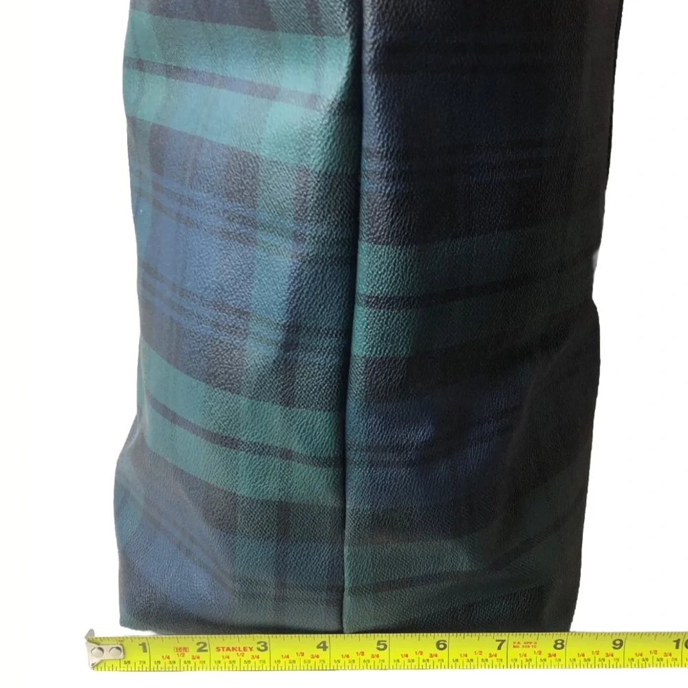 RALPH LAUREN Black Watch Plaid Oversized Coated Canvas Brown Leather Travel Bag